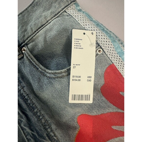 BDG Urban Outfitters Skater Baggy Wide Leg Jeans Painted Floral Size 27 NWT $119 - Picture 2 of 8